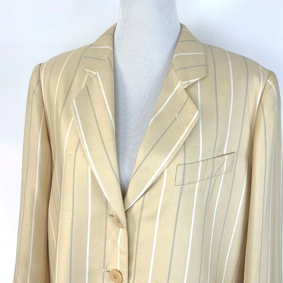Vintage Giorgio Armani 100% Silk Stripe Blazer Jacket Buttery Yellow Sz 14 - Picture 11 of 16